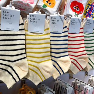 韩国ETNA春夏新款袜子女条纹低帮棉袜韩系松紧边百搭女士短筒3112