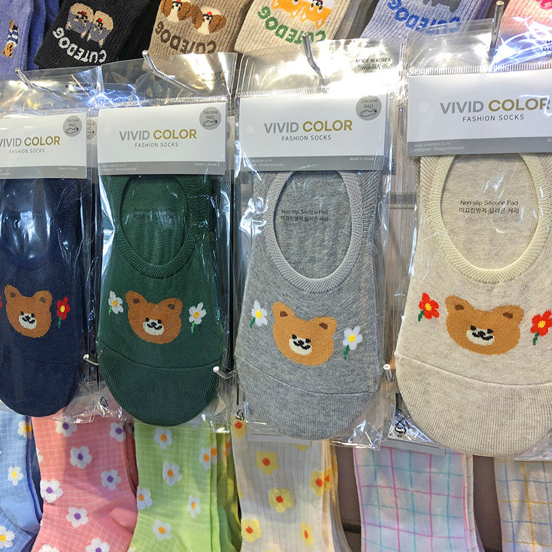 韩国进口vivid船袜卡通小熊花朵袜子春夏薄棉防脱隐形短袜套5099,女士内衣/男士内衣/家居服,短袜,淘宝优惠券,粉丝福利购,淘宝优惠卷