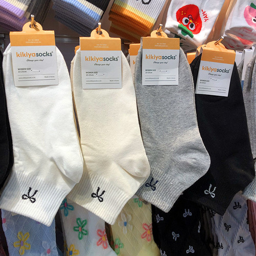 2025韩国kikiya春夏新款女袜芭蕾风蝴蝶结miu系纯色短筒棉袜1193