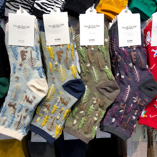 韩国东大门袜子女中筒袜ggorangnae浮雕长棉袜拼色跟女袜2038