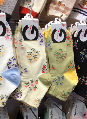 韩国globalong袜子田园风女生短棉袜小碎花短筒短袜7112