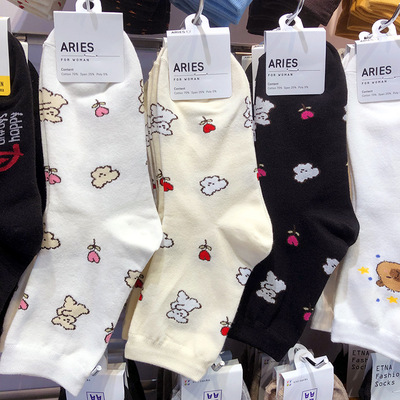 【她他韩袜】ARIES云朵狗女生卡通棉袜日系可爱动漫中筒女袜9369