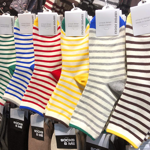 韩国EMPOLE女袜早春新款多巴胺条纹少女袜撞色中筒运动棉袜6099