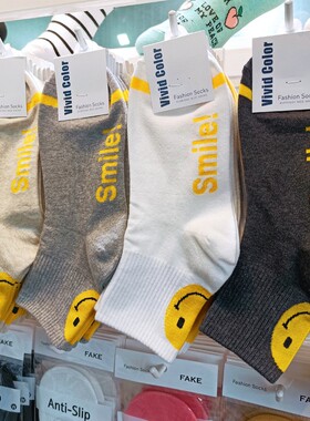 笑脸袜子韩国东大门进口女短袜vivid卡通棉袜休闲四季中筒袜5003