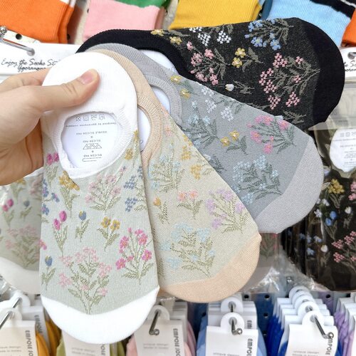 韩国进口夏季新款复古花朵船袜女ggorangnae简约休闲袜2149