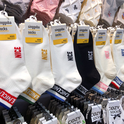 2025春夏新款女袜子韩国singgoba潮流字母短筒运动棉袜低帮9271