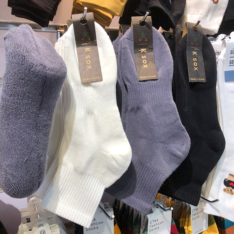 韩国进口Ksox冬款棉袜男袜中筒袜毛巾底纯色百搭加厚袜东大门9368