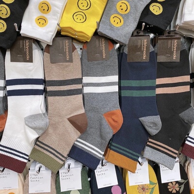 韩国东大门商务休闲男袜撞色条纹双杠男士中筒袜秋冬舒适百搭1033