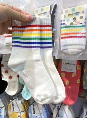 儿童袜子彩虹条纹男女宝宝长棉袜