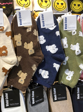 韩国袜子可爱植绒卡通狗狗中筒袜vivid秋冬新款女袜日系棉袜5075