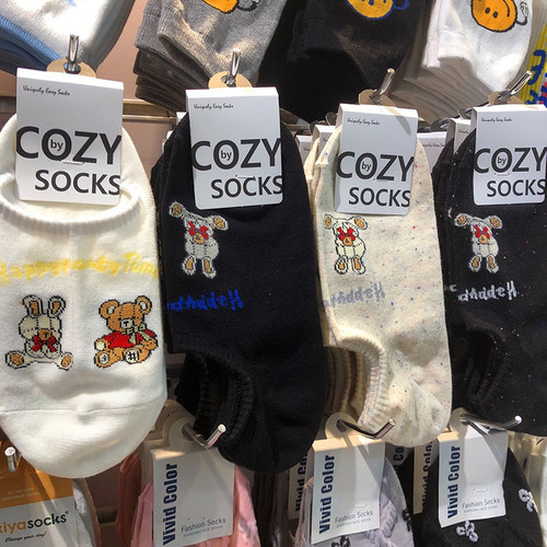 COZY浅口隐形防滑春夏新款可爱小熊卡通船袜女生薄棉韩国进口4108