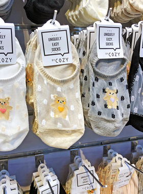 韩国船袜女款可爱卡通小熊防脱隐形袜子春夏轻薄水晶丝女袜套4031