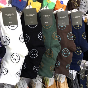 中筒袜长棉袜2052 简笔画笑脸男士 韩国ggorangnae新款 袜子休闲时尚