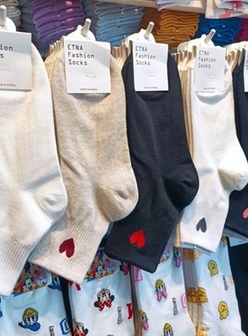 韩国东大门女袜ETNA甜美爱心中筒袜简约学院风桃心四季袜爱心3001