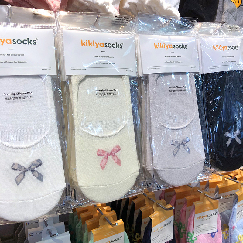 韩国kikiyasocks船袜新款薄棉蝴蝶结女生隐形袜防脱薄棉1216