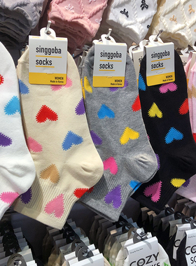 韩国进口2025春夏新款短筒女棉袜coma多巴胺彩色爱心少女袜子9265