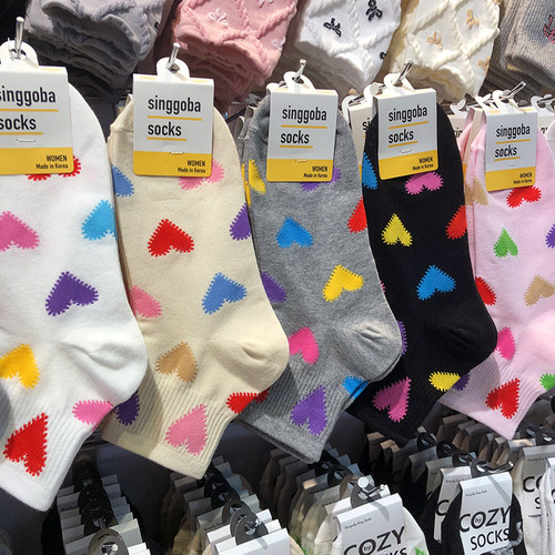 韩国进口2025春夏新款短筒女棉袜coma多巴胺彩色爱心少女袜子9265