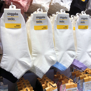 韩国东大门新款 袜子singgoba拼色口低腰少女袜白色短筒棉袜9320