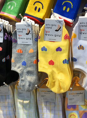 韩国进口船袜女春夏季防脱隐形短袜子糖果色爱心浅口薄棉女袜7071