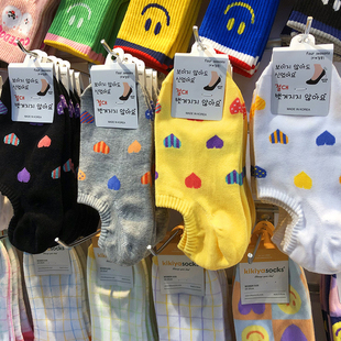 韩国进口船袜女春夏季 防脱隐形短袜子糖果色爱心浅口薄棉女袜7071