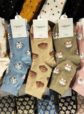 韩国东大门时尚新款女袜时尚可爱狗狗图案中筒袜简约休闲运动2006