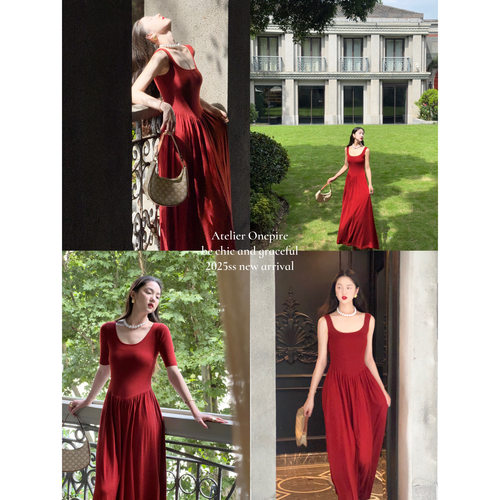 【现货】Onepire|“盛夏蔷薇”法式复古港风U领针织显瘦连衣裙