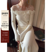 现货 Atelier 柏林纪事 法式 高级感V领蕾丝拼接百搭针织衫