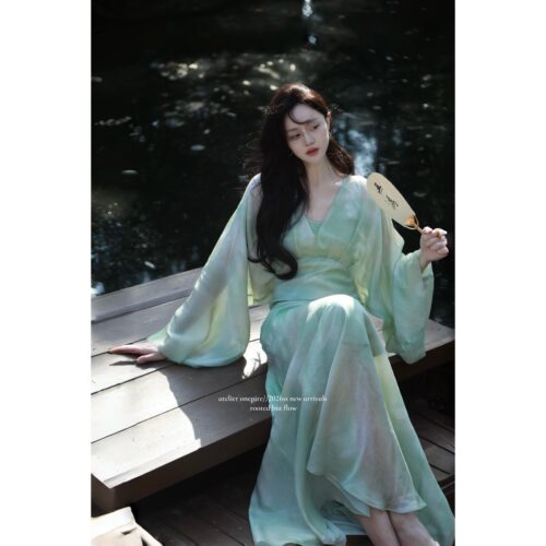 【现货】Onepire|《醒春录》原创70天丝重工仿植物晕染阔袖连衣裙