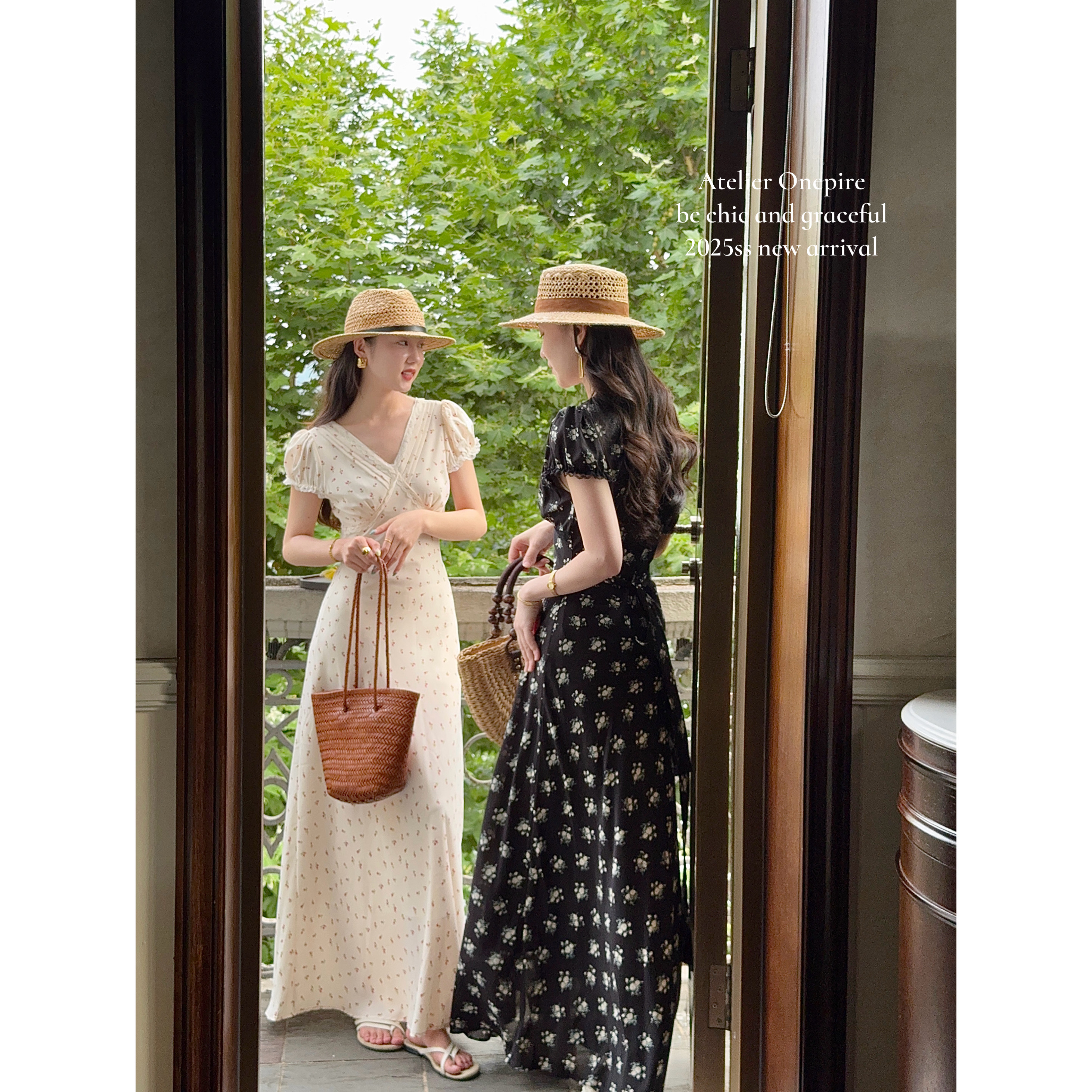 【现货】Onepire|“苔丝”法式V领蕾丝缎面高级感名媛碎花连衣裙