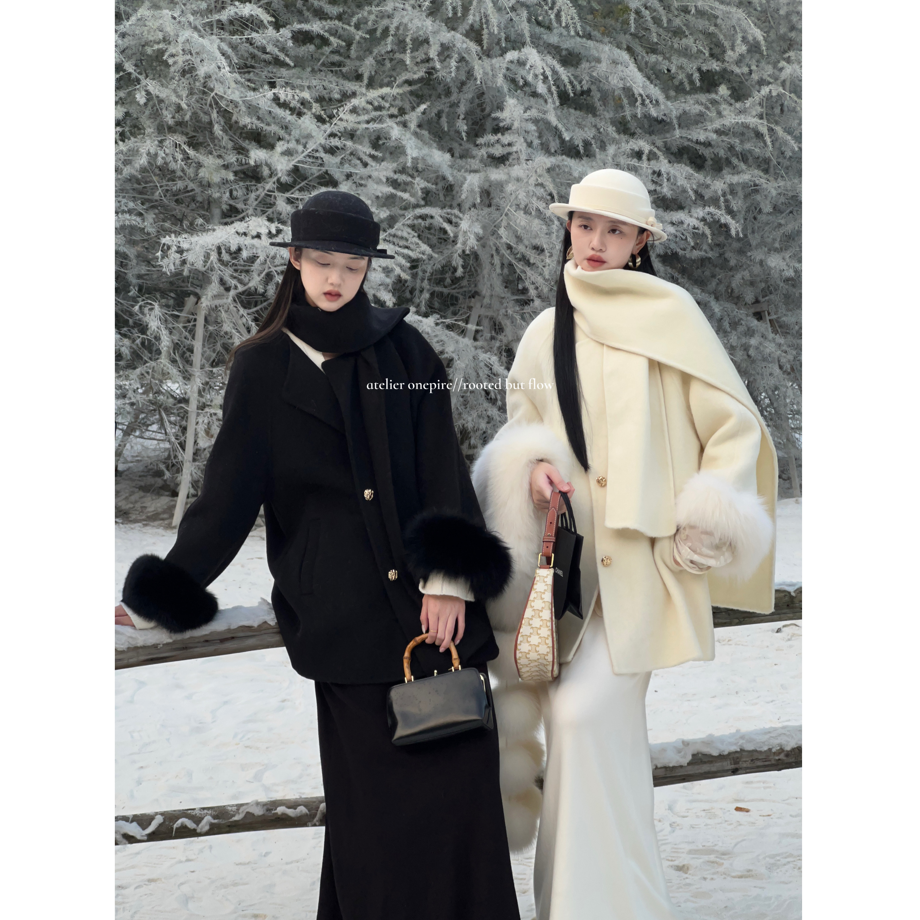 Atelier Onepire【逐月】70羊毛双面呢大围脖狐狸毛袖双面呢大衣