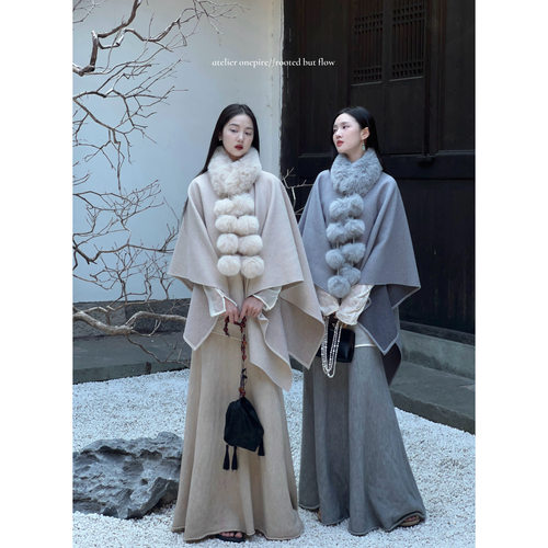现货Onepire|本期半回馈·《素影琼裘》气质女神毛领披肩半裙套装