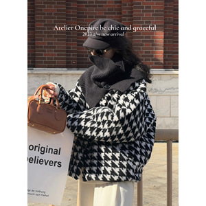 Atelier Onepire|orio|奥利奥奶盖·仿羊羔毛黑白格白鸭绒羽绒服