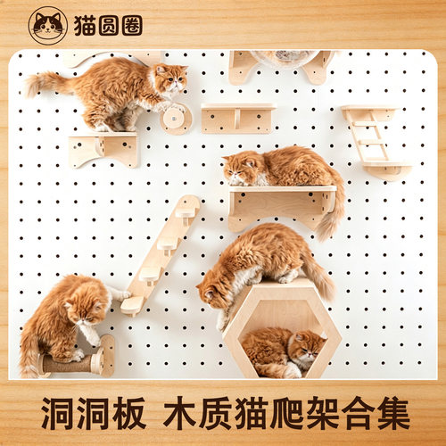 猫圆圈15mm实木洞洞板免打孔壁挂