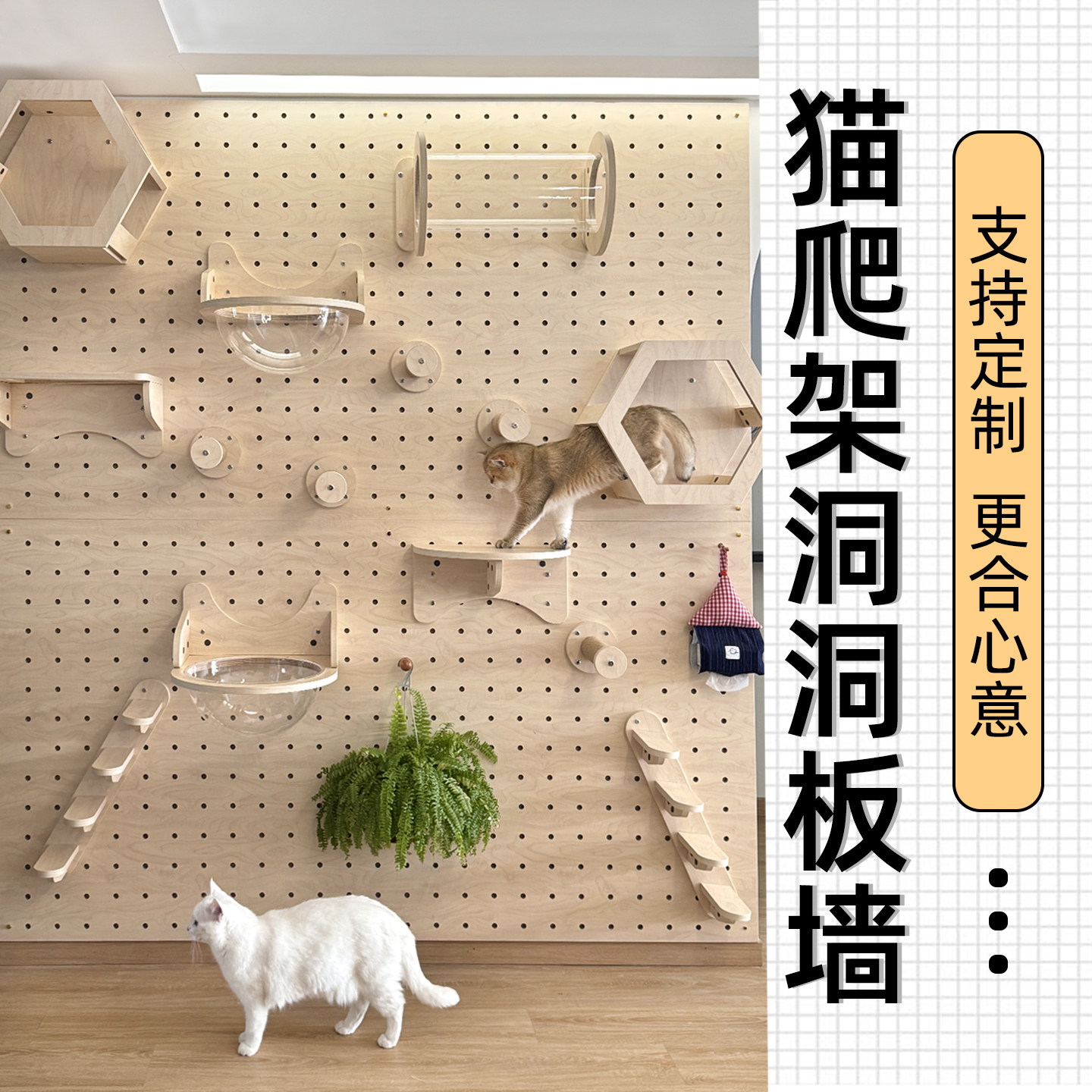 洞洞板壁挂猫爬架环保实木稳固图片