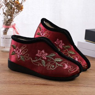 棉鞋 足下有福小花园新款 保暖加绒防滑高帮平底女款 圆头绣花鞋 冬季