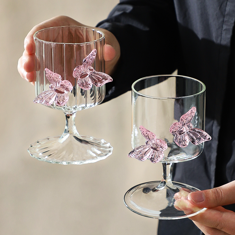 蝴蝶高脚杯玻璃红酒杯ins高硼硅玻璃高颜值果汁香槟酒杯鸡尾酒杯