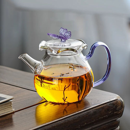 蝴蝶壶高硼硅玻璃茶壶耐热泡茶器家用简约带过滤小茶壶茶具公道杯