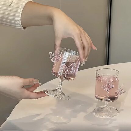 蝴蝶高脚杯玻璃红酒杯ins高硼硅玻璃高颜值果汁香槟酒杯鸡尾酒杯