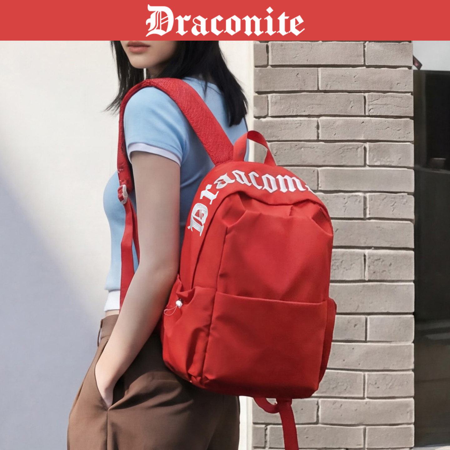 DRACONITE新款大容量电脑背包学生书包女通勤轻便小众双肩包红色