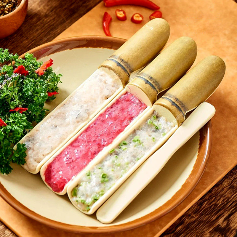 火锅竹筒虾滑专用盘创意手打虾滑模具密胺特色肉丸装盘器商用盘子