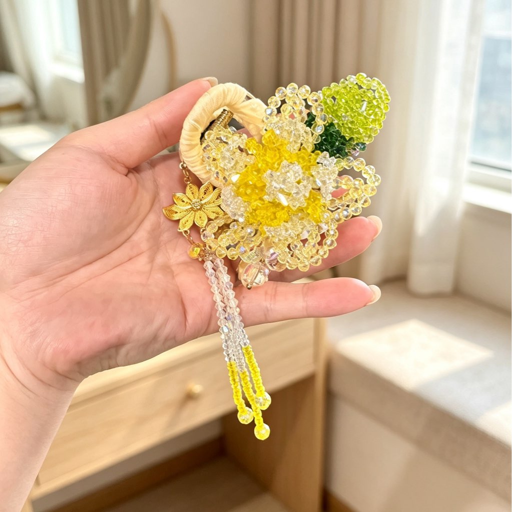 西家黄兰花精品抓夹，配流苏水晶款