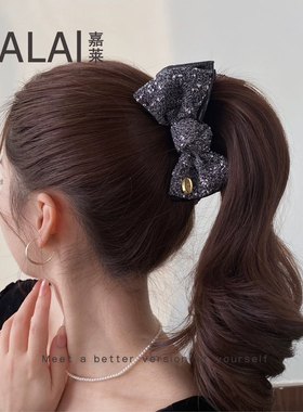 STT韩系小香风雪域浪漫蝴蝶结发夹女后脑勺高马尾香蕉夹头饰发卡