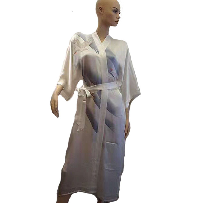 手绘新款红色龙桑蚕丝连衣裙重磅真丝睡衣丝绸居家服SILK睡裙睡袍