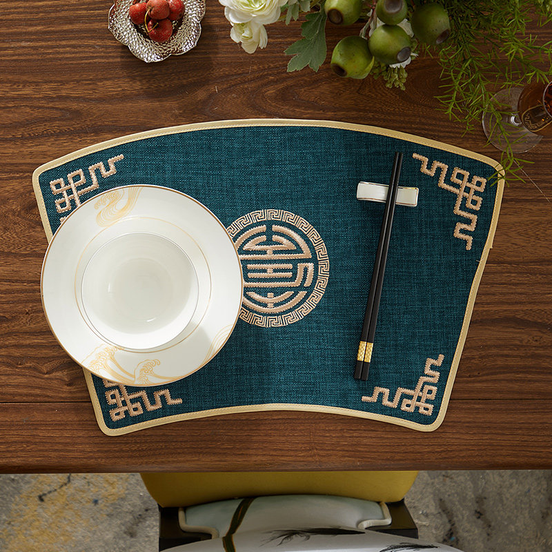餐桌茶几垫隔热防烫扇形布艺垫棉麻G64茶杯垫桌垫中国风装饰餐垫
