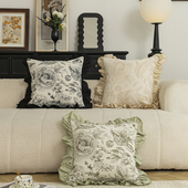 法式 客厅沙发抱枕套雪尼尔样板间靠枕床头靠垫 奶油中古风新中式