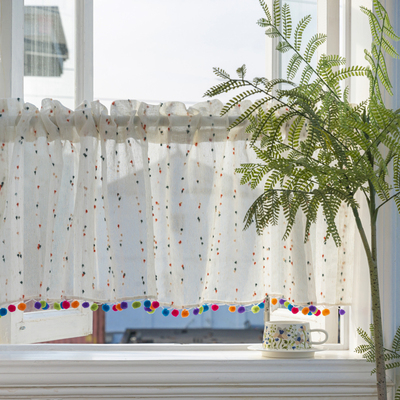 亚麻条纹豆豆纱帘半帘