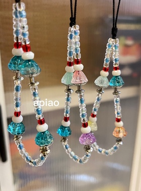 apiao 原创手工制作「高脚果冻杯」混合进口珠复古手机挂链 挂件
