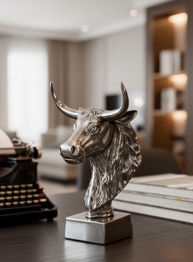 轻奢合金电镀牛头摆件开业送礼