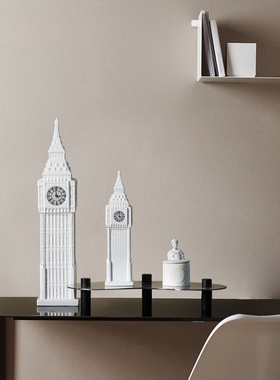 英国伦敦白色大本钟陶瓷摆件家居软装建筑钟楼工艺