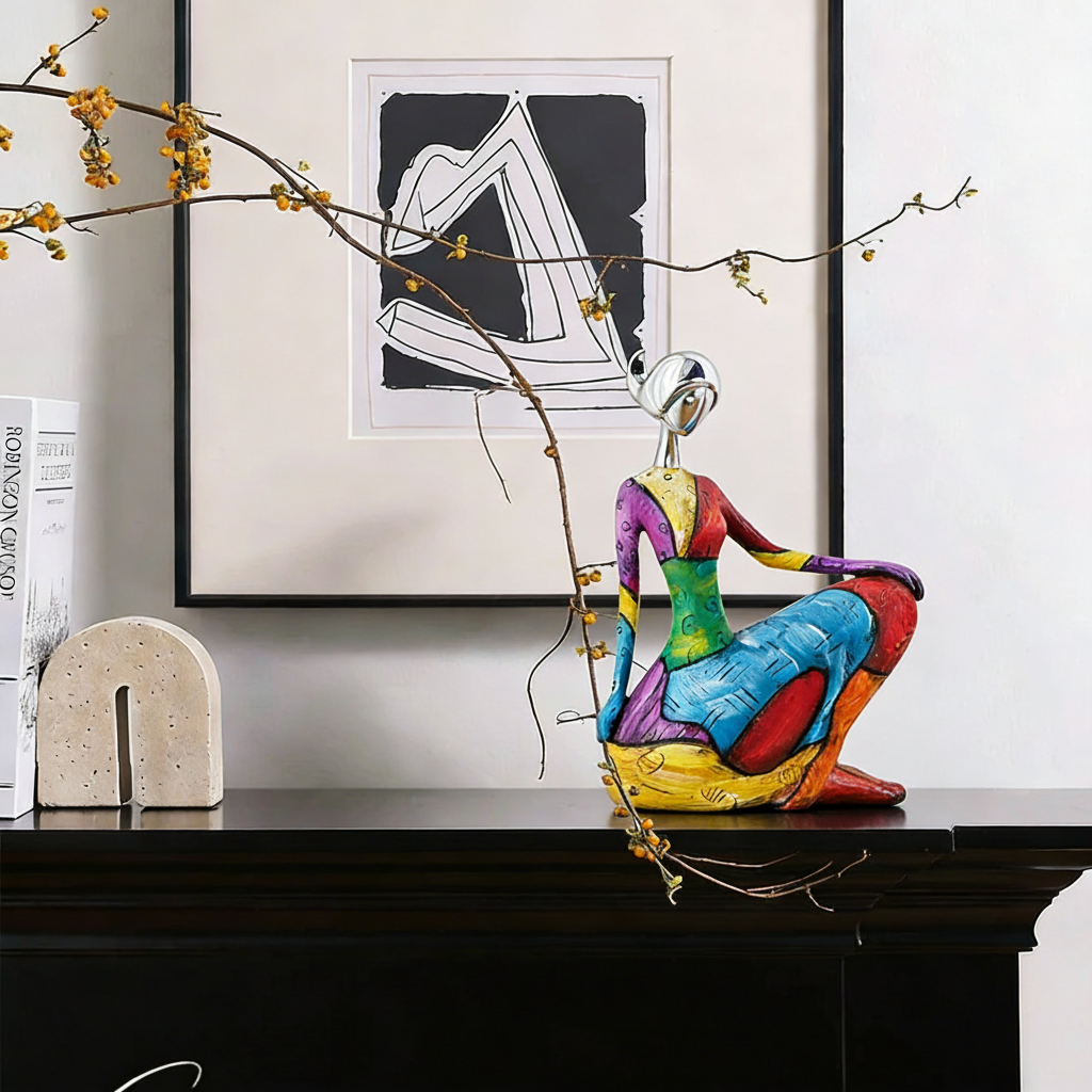 抽象人物雕塑摆件客厅装饰手绘树脂工艺品彩色艺术摆设,家居饰品,装饰摆件,淘宝优惠券,粉丝福利购,淘宝优惠卷